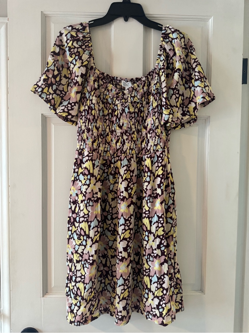 Market & Spruce Floral Smocked Mini Dress in Wine, Yellow, Pink, Blue